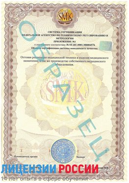 Образец сертификата соответствия (приложение) Юрюзань Сертификат ISO 13485